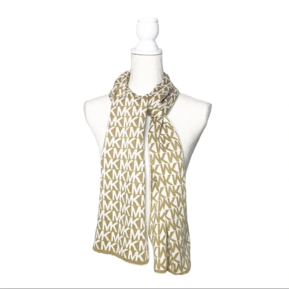 MICHAEL KORS Tan & White Signature Logo Scarf